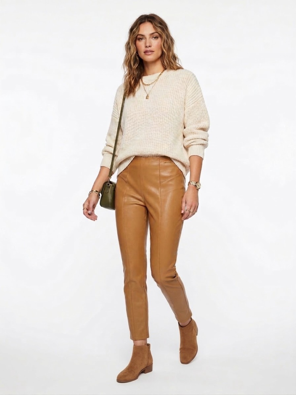 Marc New York $83 W13-14” R9” Faux Leather Seamed High Rise Skinny Pants XS Tan